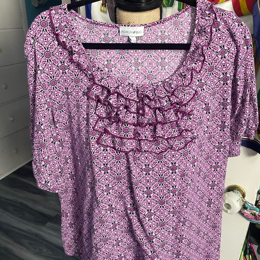 Fashion Bug Purple Ruffled Short Sleeve Blouse